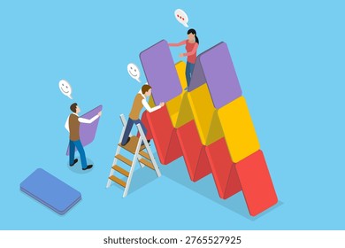 3D Isometric Flat Vector Illustration of Partnership, People Piece Together Puzzles, Team Collaboration