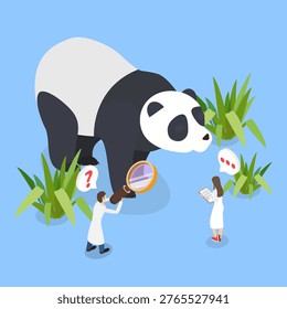 3D Isometric Flat Vector Illustration of Panda Study, Concept Of Protecting Endangered Species From Extinction By Preservation Efforts Of Small Individuals.