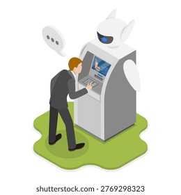 3D Isometric Flat Vector Illustration of Electric Servant Services, Humanoid Machine. Item 1