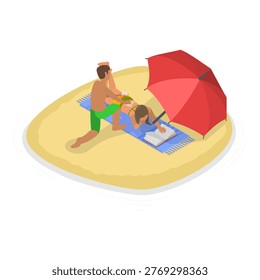 3D Isometric Flat Vector Illustration of Beach Fun, Summer Leasure Time. Item 1