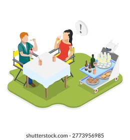 3D Isometric Flat Vector Illustration of Electric Servant Services, Humanoid Machine. Item 2