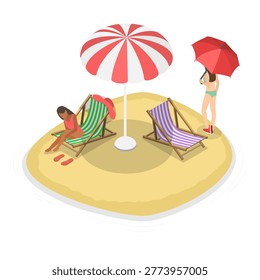 3D Isometric Flat Vector Illustration of Beach Fun, Summer Leasure Time. Item 2
