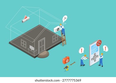 3D Isometric Flat Vector Illustration of Air Conditioner Maintenance, Installing Service