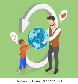 3D Isometric Flat Vector Illustration of Societal Generation Change, Inheritance and Wisdom