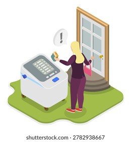 3D Isometric Flat Vector Illustration of Electric Servant Services, Humanoid Machine. Item 3