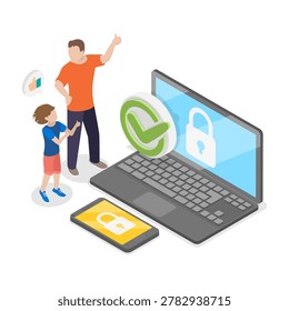 3D Isometric Flat Vector Illustration of Internet Cyber Safety, Parental Control. Item 4