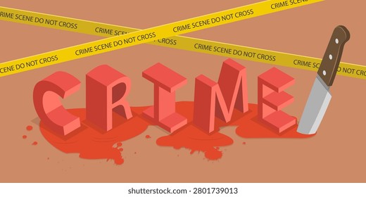 3D Isometric Flat Vector Illustration of Crime, Knife Stained With Blood.
