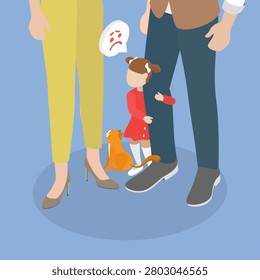 3D Isometric Flat Vector Illustration of Shy Kid, Stress Issues In Childcare