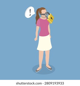 3D Isometric Flat Vector Illustration of Discrimination, Padlock Near Mouth To Censor Speech And Conceal Sensitive News Topics