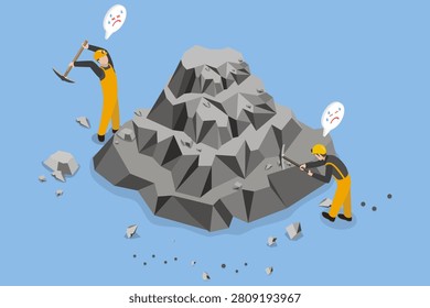 3D Isometric Flat Vector Illustration of Miners, Coal Mining Industry, Mineral Exploration.