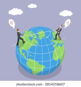 3D Isometric Flat Vector Illustration of Global Rivalry, Competing For Supremacy In World Economics And International Trade