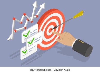 3D Isometric Flat Vector Illustration of KPI, Benefits Of Implementing Key Performance Indicators