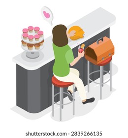 3D Isometric Flat Vector Illustration of Pet Friendly Cafe, Restaurant with Funny Animals. Item 3