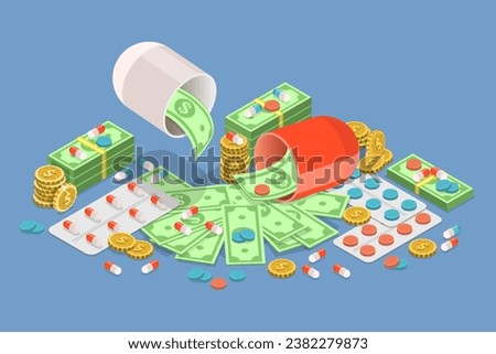 3D Isometric Flat Vector Illustration of Expensive Unaffordable Drugs Foto d'archivio © 