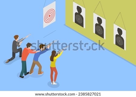 3D Isometric Flat Vector Illustration of Weapon Shooting