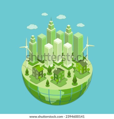 3D Isometric Flat Vector Illustration of Sustainble Earth