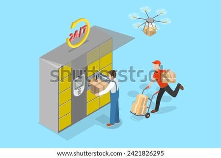 3D Isometric Flat Vector Illustration of Postal Terminal, Self Service in Post Office