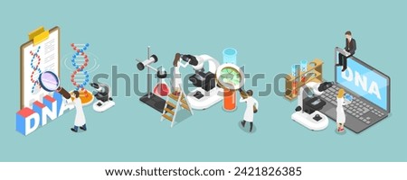 3D Isometric Flat Vector Illustration of Genetic DNA Science, Gene Engineers and Decoding Technologies