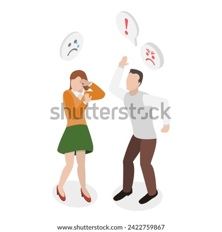 3D Isometric Flat Vector Illustration of Domestic Violence, Social Issues, Abuse and Aggression. Item 2