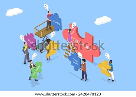 3D Isometric Flat Vector Illustration of Core Values, Basic Social and Business Principles