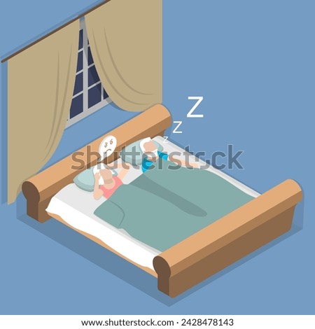 3D Isometric Flat Vector Illustration of Snore At Night Sleep, Respiratory Problem Symptoms