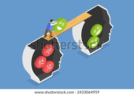 3D Isometric Flat Vector Illustration of Persuasion, Positive Thinking, Good or Bad Attitude