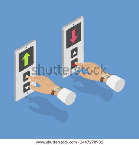3D Isometric Flat Vector Illustration of Lift Up and Down Buttons, Elevator Calling
