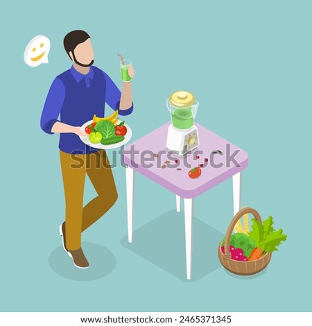 3D Isometric Flat Vector Illustration of Vegan Lifestyle, Healthy Diet to Get Rid of Toxins and Excess Weight