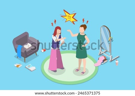 3D Isometric Flat Vector Illustration of Irritated Teenager, Family Problems