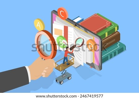 3D Isometric Flat Vector Illustration of Glossary, A - Z Glossary Book