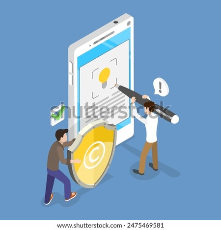 3D Isometric Flat Vector Illustration of Patent Protection Of Authors Ideas, Intellectual Property