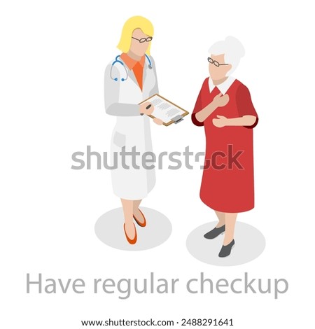 3D Isometric Flat Vector Illustration of Healthy Aging, Physical Activity and Health Care for Elderly Senior People. Item 1