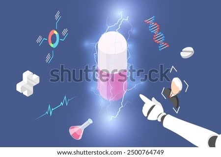 3D Isometric Flat Vector Illustration of Artificial Intelligence Technology, AI in Drug Discovery