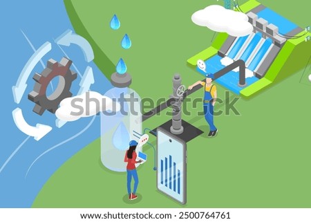 3D Isometric Flat Vector Illustration of Water Conservation And Reuse Management, Earth Resources Preserving