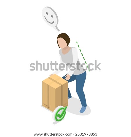3D Isometric Flat Vector Illustration of Posture While Weight Lifting, Correct and Incorrect Human Poses. Item 3