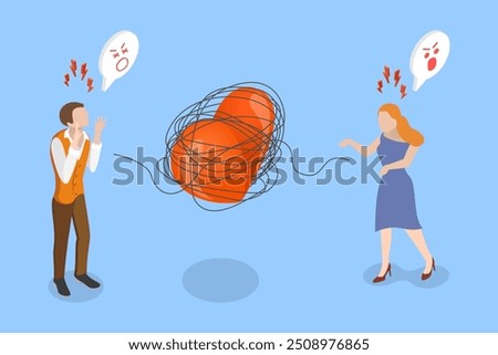 3D Isometric Flat Vector Illustration of Relationship Problem, Broken Family Life or Divorce