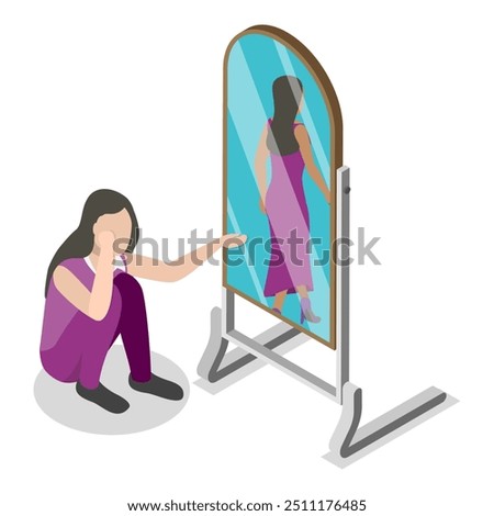 3D Isometric Flat Vector Illustration of Inner Conflict, Self-harm and Self-punishment. Item 3