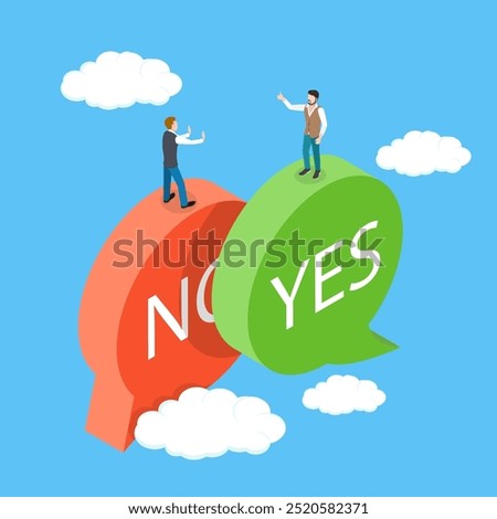 3D Isometric Flat Vector Illustration of Yes Or No, Decision-Making