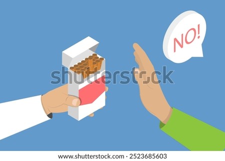 3D Isometric Flat Vector Illustration of Stop Smoking, Avoiding Nicotine and Addiction