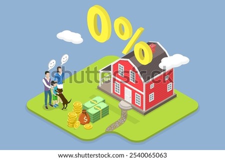 3D Isometric Flat Vector Illustration of Home Loan, Zero Percent Refinancing