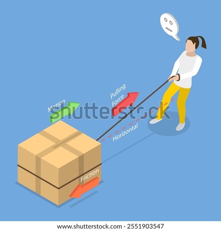3D Isometric Flat Vector Illustration of Motion And Pulling Forces In Physics, Science and Education