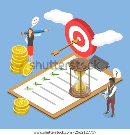 3D Isometric Flat Vector Illustration of Financial Targets, Aspiration and Motivation