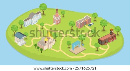 3D Isometric Flat Vector Illustration of City Administrative Buildings, Public Institutions