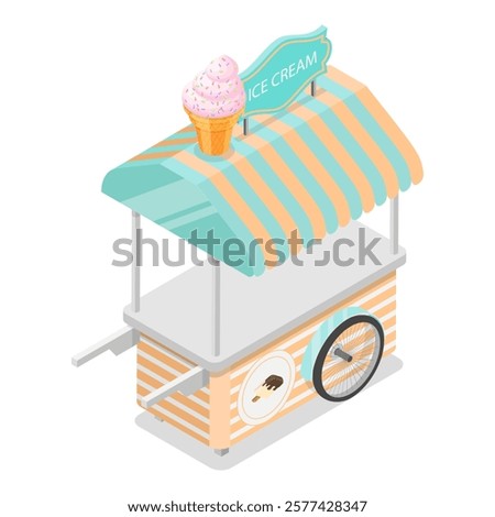 3D Isometric Flat Vector Illustration of Sweets and Ice Cream Wagons, Sweet Treats on Wheels. Item 2