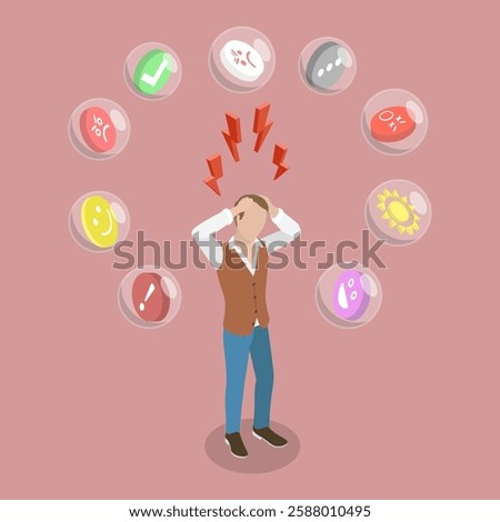 3D Isometric Flat Vector Illustration of Mental Problem Solving, Bipolar Emotion Fluctuations