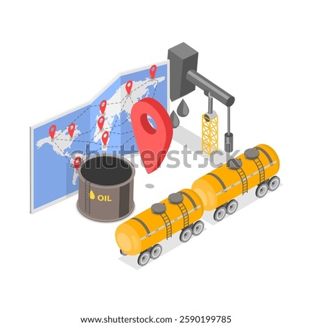 3D Isometric Flat Vector Illustration of Oil Transporting, Petroleum Industry. Item 2