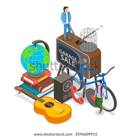 3D Isometric Flat Vector Illustration of Garage Sale, Flea Market, Bazaar. Item 2