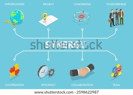 3D Isometric Flat Vector Illustration of Synergy Banner, Union, Success in Cooperation