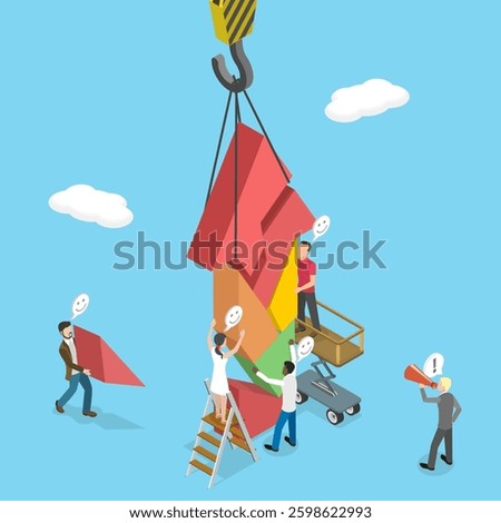 3D Isometric Flat Vector Illustration of Teamwork and Cooperation, Solving Problems Through Collarboration, Support, And Partnership