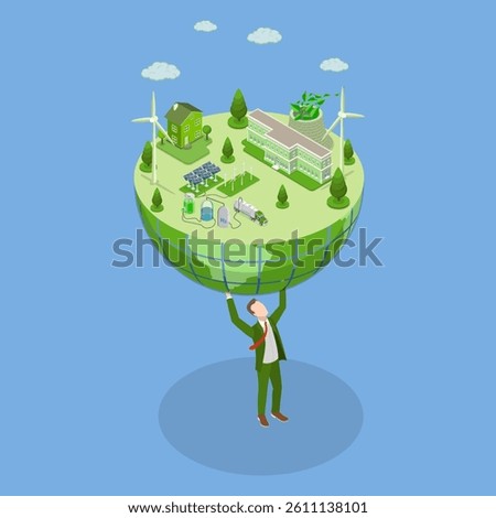 3D Isometric Flat Vector Illustration of Clean Sustainable Industries, Alternative Sustainable Eco Energy
